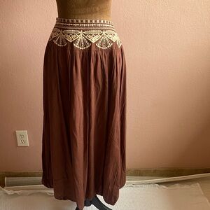 SOLITAIRE  Rust Maxi Skirt with Cream Embroidered Waist